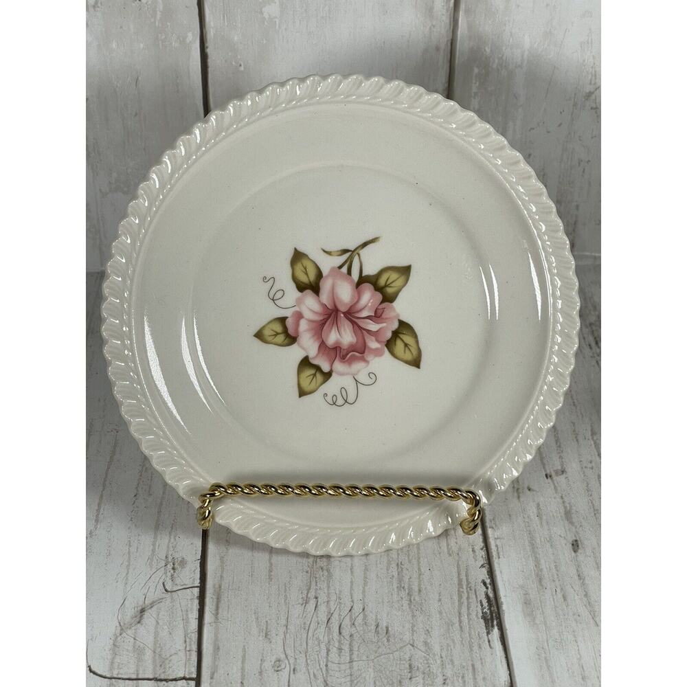 Vintage Harker Translucent China Pink Flower 6" Ivory White Plate Made in USA